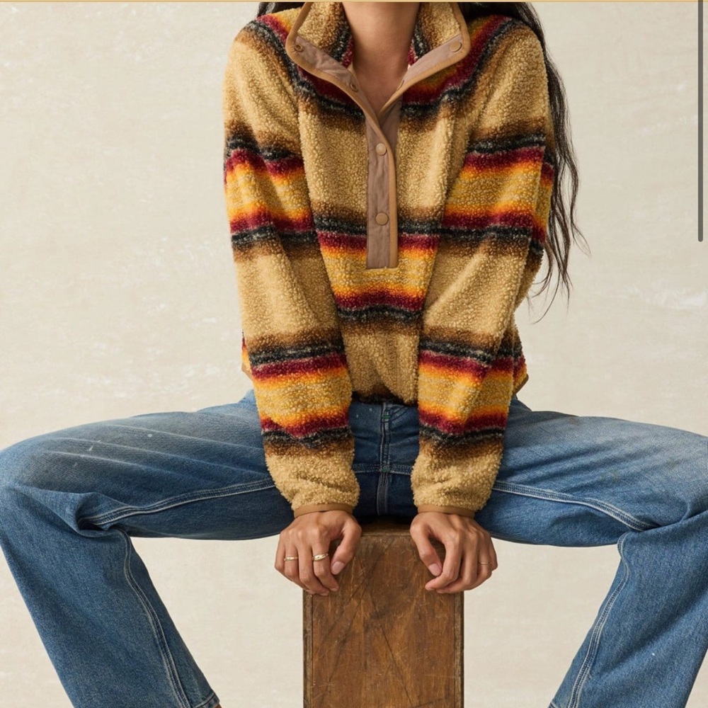 Faherty Fireside Stripe Fleece Popover Pullover XS